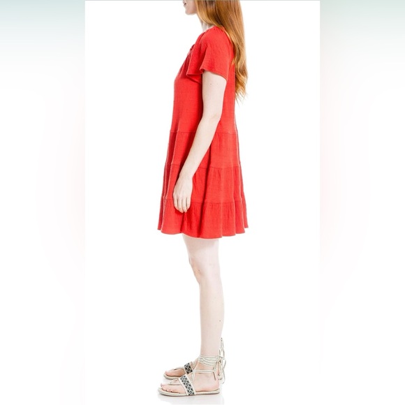 Max Studio Women's Lava Red Jersey Sleeve Tiered Short Dress Size Medium NWT - Picture 8 of 12
